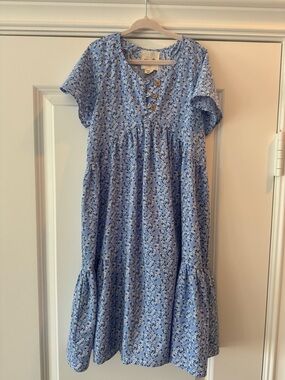 Girls' Light Blue Floral Button-Front Casual Dress